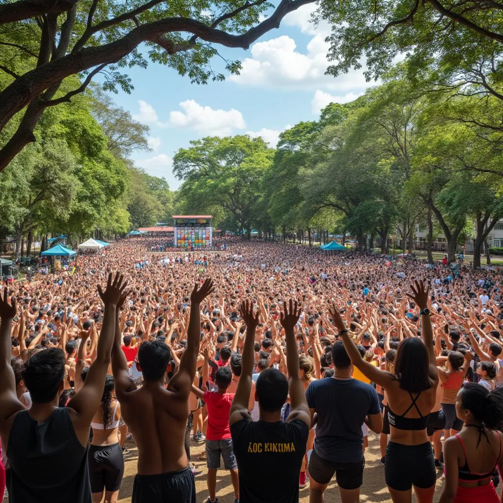 Evento comunitário de fitness em parque público